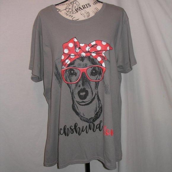 Dachshound Mom Port & Company Women's XXL T Shirt Top Gray Red Short Sleeve - Picture 1 of 8
